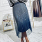 Ombre Sheer Mesh Patch A Line Pleated Glitter Skirt