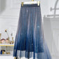 Ombre Sheer Mesh Patch A Line Pleated Glitter Skirt