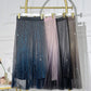 Ombre Sheer Mesh Patch A Line Pleated Glitter Skirt