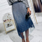 Ombre Sheer Mesh Patch A Line Pleated Glitter Skirt