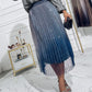 Ombre Sheer Mesh Patch A Line Pleated Glitter Skirt