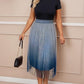 Ombre Sheer Mesh Patch A Line Pleated Glitter Skirt