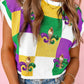 Tillandsia Purple Sequin Mardi Gras Fleur de Lis Color Block Sweater T Shirt