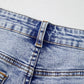 Beau Blue Pearl Studded Pockets Raw Hem Denim Shorts