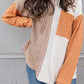 Orange Long Sleeve Colorblock Chest Pocket Textured Knit Top