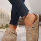 Parchment Rivet Buckle Closed Toe Platform Slippers