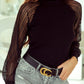 Black Striped Mesh Long Sleeve Crewneck Ribbed Top