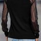 Black Striped Mesh Long Sleeve Crewneck Ribbed Top