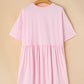 Light Pink Solid Color Pocketed Raw Edge Babydoll Dress