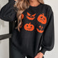 Black Halloween Pumpkin Face Pattern Drop Shoulder Sweater