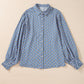 Sky Blue Abstract Print Shirred Cuff Buttoned Oversized Shirt