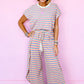 Pink Stripe Rainbow Tee Tasseled String Wide Leg Pants Set