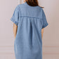 Dusk Blue Short Sleeve Pocketed Button up Denim Tunic Dress