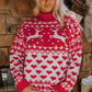 Fiery Red Merry Christmas Reindeer Heart Pattern High Neck Sweater