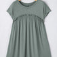 Mist Green Frilled Gathered Seam Round Neck T Shirt Dress