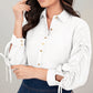 Turn down Collar Drawstring Long Sleeve Blouse Casual Button Front Top