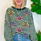 Green Stripe Turkey Pattern Drop Shoulder Pullover Top