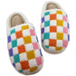 White Vibrant Checkered Plush Thermal Slippers