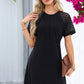 Black Contrast Lace Raglan Sleeve Pleated Detail Shift Dress