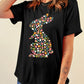 Black Colorful Floral Bunny Graphic Easter T Shirt