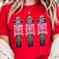 Red Sequined Christmas Nutcracker Pattern Crew Neck Graphic Tee