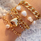 Gold Heart Pendant Pearl Rhinestone Chain Bracelet Set