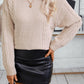 Parchment Solid Color Cable Knit High Neck Drop Shoulder Sweater