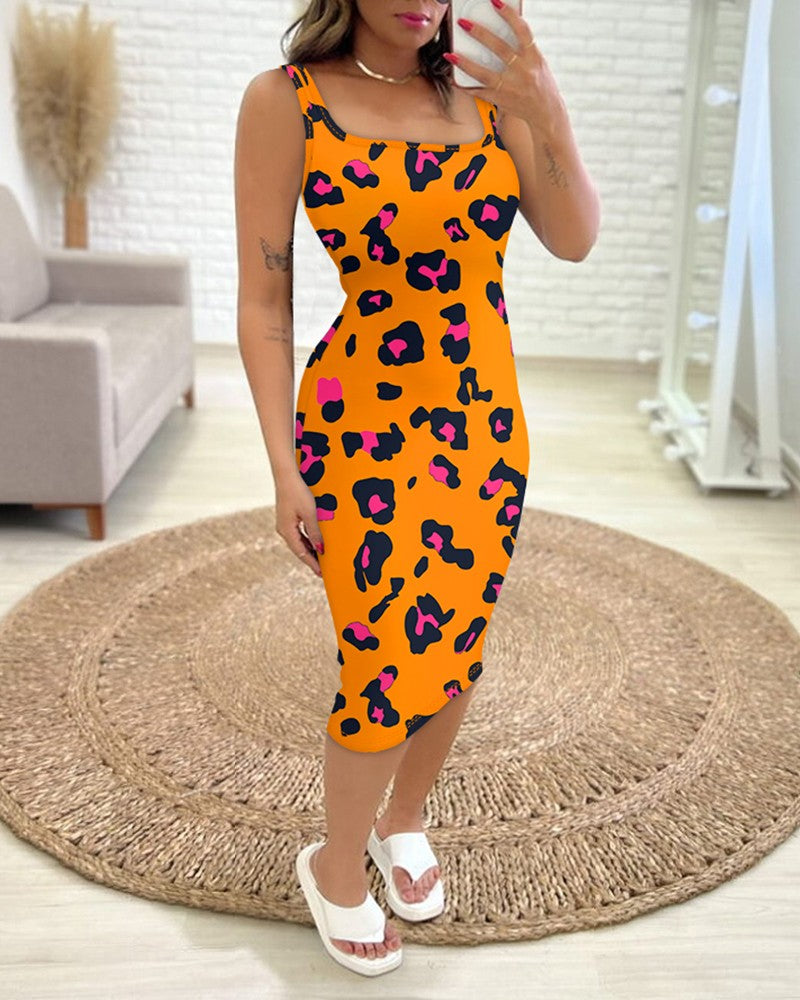 Leopard Print Sleeveless Bodycon Dress