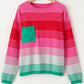 Rose Striped Knit Patch Pocket Drop Shoulder Sweater