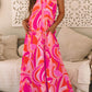 Rose Abstract Printed High Neck Knotted Nape Sleeveless Maxi Dress