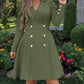 Notched Collar Puff Sleeve Double Breasted Cinch Waist Mini Dress Elegant Dress