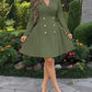 Notched Collar Puff Sleeve Double Breasted Cinch Waist Mini Dress Elegant Dress