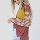 Fiery Red Colorblock Striped Bishop Sleeve Top