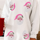 White Ribbed Sequin Santa Claus Graphic Christmas Sweatshirt