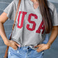 Light Grey USA Lettering Patch Notched Neck Loose Tee