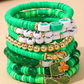 Green St Patricks Shamrock Letter Beaded Multi Layer Bracelet Set