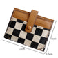 Coffee Leather Checkered Canvas Patchwork Card Storage Wallet