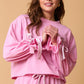 Bonbon Solid Color Drawstring Long Sleeve Top and Pants Set