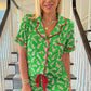 Green Christmas Candy Cane Print Pocketed Knotted Pajama Set