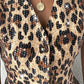 Leopard Pattern V Neck Allover Sequin Jacket Front Button Casual Coat