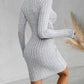 Round Neck Long Sleeve Ruched Ribbed Bodycon Dress