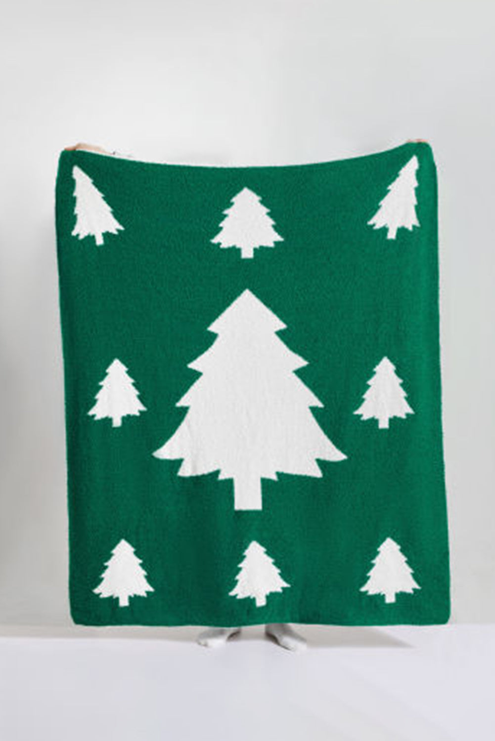 Dark Green Colorblock Christmas Tree Printed Blanket