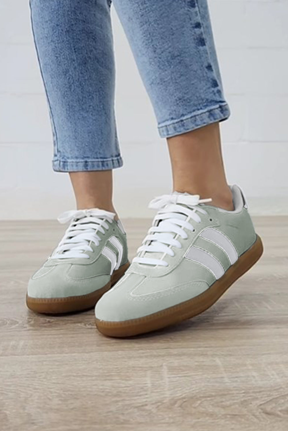 Beau Blue Striped Lace-up Flat Sneakers