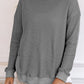 Gray Crew Neck Ribbed Trim Waffle Knit Top