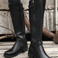 Black Side Zipper Knee High Chunky Low Heel Boots