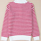 Pink Stripe Zip up Collar Drop Shoulder Sweater