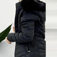 Zipper Pocket Design Shirred Fuzzy Trim Lined Hooded Puffer Jacket