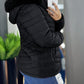 Zipper Pocket Design Shirred Fuzzy Trim Lined Hooded Puffer Jacket