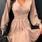 Plunge Neck Ruched A Line Flowy Dress Long Sleeve Casual Dress