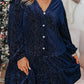 Navy Blue Plus Size Textured Velvet Tiered Button V Neck Dress